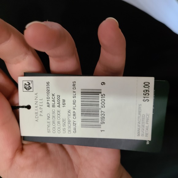 Adrianna Papell Asymmetrical Cut 3/4 Sleeves Black Evening Dress 16W NWT - Picture 5 of 12